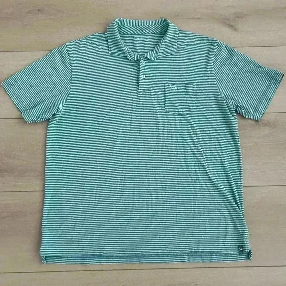 Peter Millar Mens Size XL Blue Green Stripped Polo Shirt cotton blend, excellent